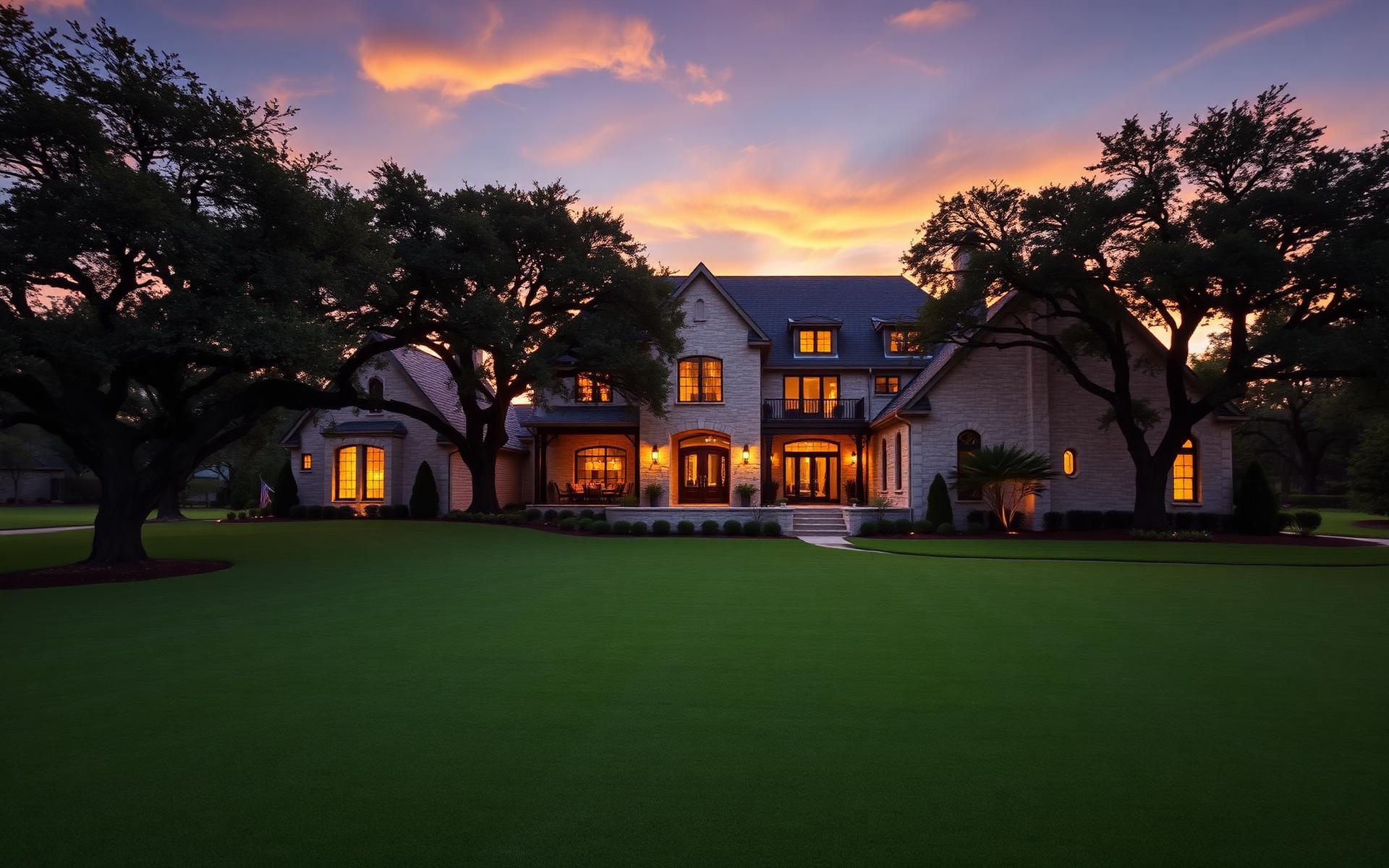 Luxury Texas estate at golden hour